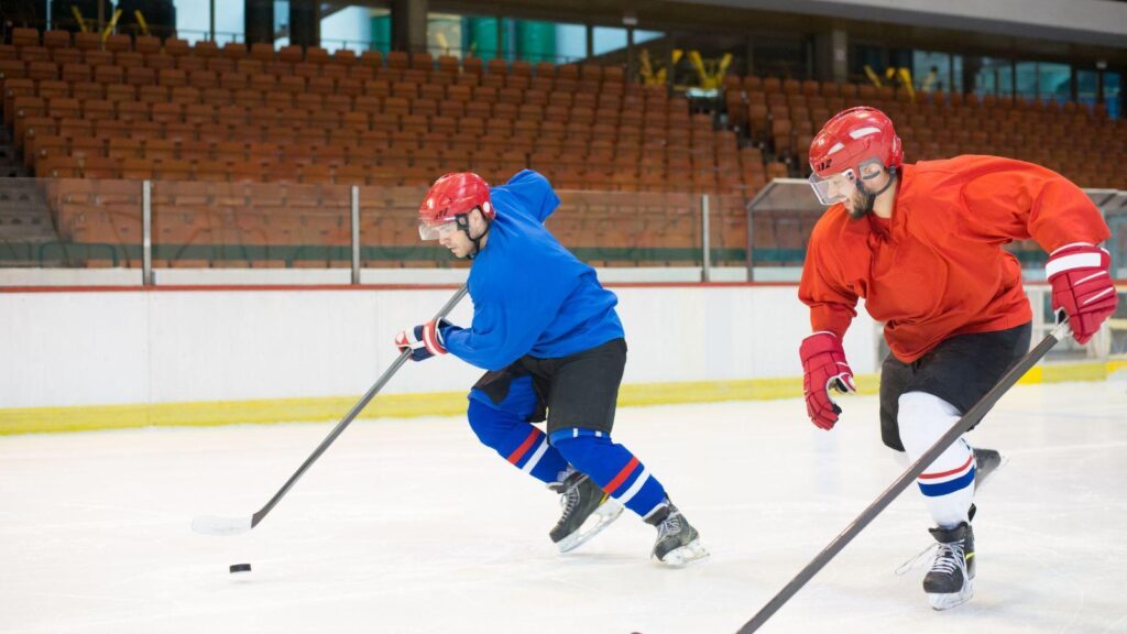A hockey team at a game